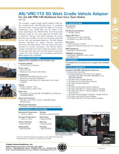 AN/VRC-113 50 Watt Cradle Vehicle Adapter [CVA] - Thales ...