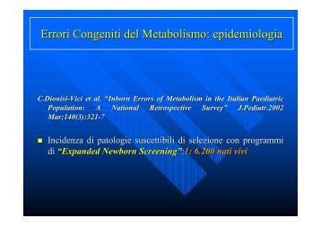 Errori Congeniti del Metabolismo: epidemiologia - Malattie ...