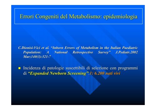 Errori Congeniti del Metabolismo: epidemiologia - Malattie ...