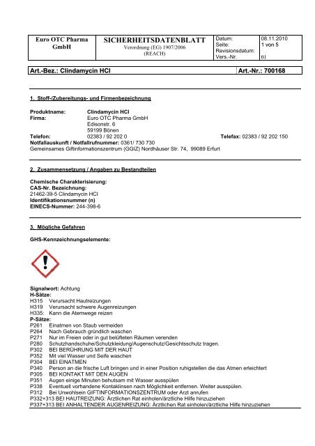 SICHERHEITSDATENBLATT - Euro OTC Pharma Gmbh