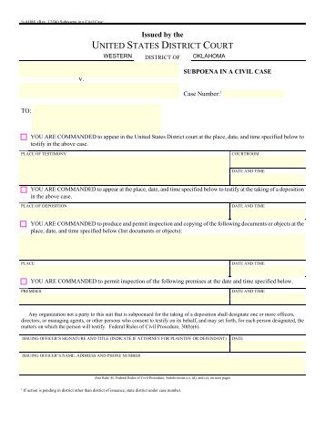 Subpoena in a Civil Case - Western District of Oklahoma