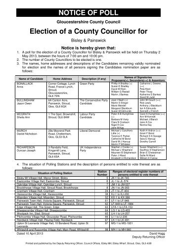 NOTICE OF POLL Election of a County Councillor for