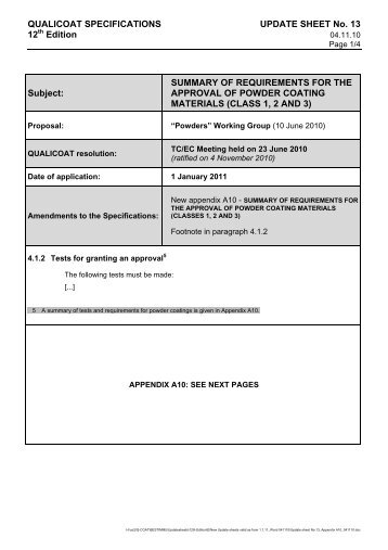 QUALICOAT SPECIFICATIONS UPDATE SHEET No. 13 12 Edition ...