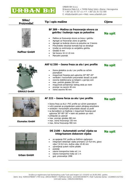 Katalog rabljenih maÅ¡ina i opreme Juli 2013 (pdf) - URBAN BIH