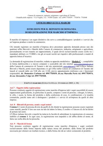 Istruzioni per il deposito dell'istanza - Camera di commercio di Taranto