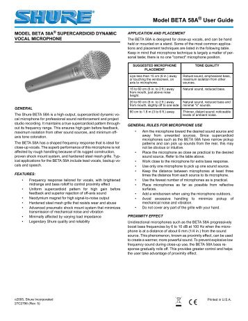 Shure Beta 58A Microphone User Guide - Pro Music