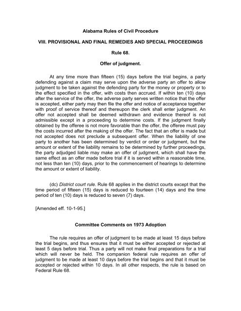 Rule 68 Of The Alabama Rules Of Civil Procedure