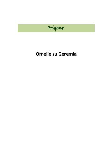 Origene Omelie su Geremia - Undicesimaora.net