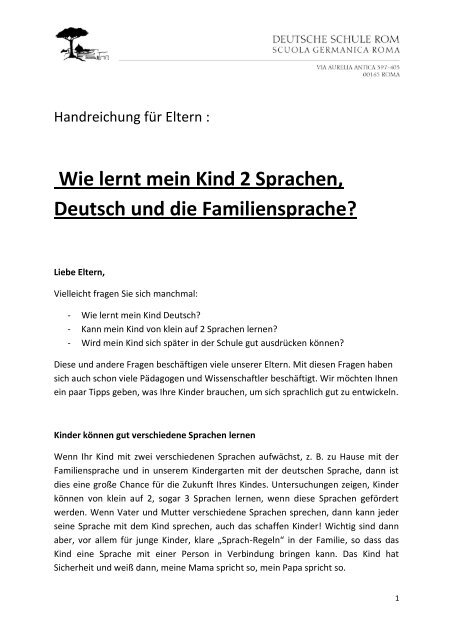 Wie lernt mein Kind 2 Sprachen, Deutsch und die Familiensprache?