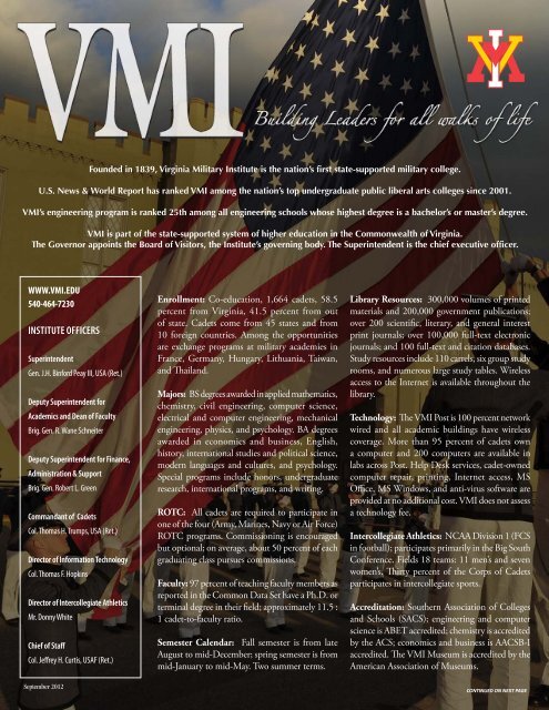 Facts and Figures About VMI - Virginia Military Institute