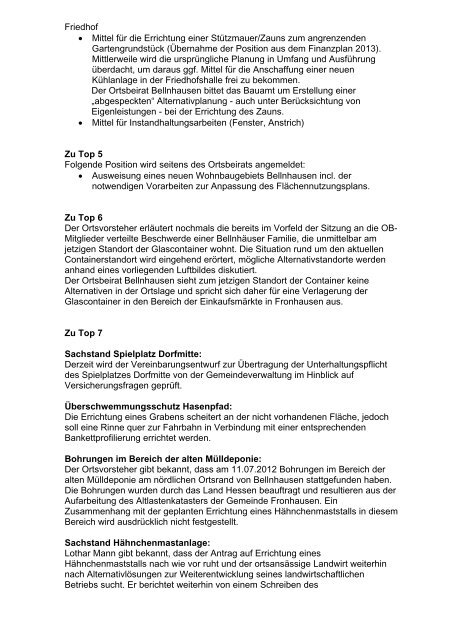 Protokoll der 7. öffentlichen Sitzung des Ortsbeirates ... - Fronhausen