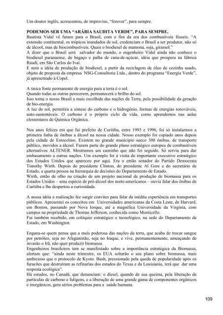 ComissÃ£o Especial da Bioenergia - RCE 1/2006 - RelatÃ³rio