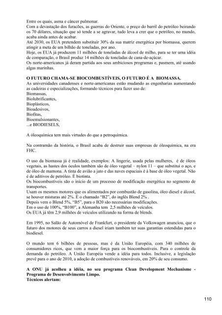 ComissÃ£o Especial da Bioenergia - RCE 1/2006 - RelatÃ³rio