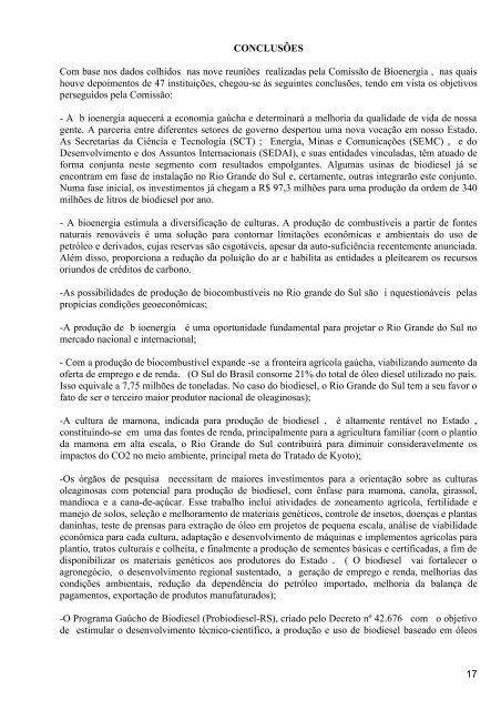 ComissÃ£o Especial da Bioenergia - RCE 1/2006 - RelatÃ³rio