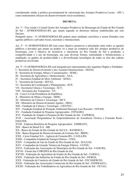 ComissÃ£o Especial da Bioenergia - RCE 1/2006 - RelatÃ³rio