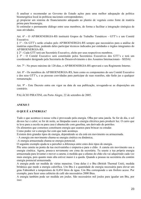 ComissÃ£o Especial da Bioenergia - RCE 1/2006 - RelatÃ³rio