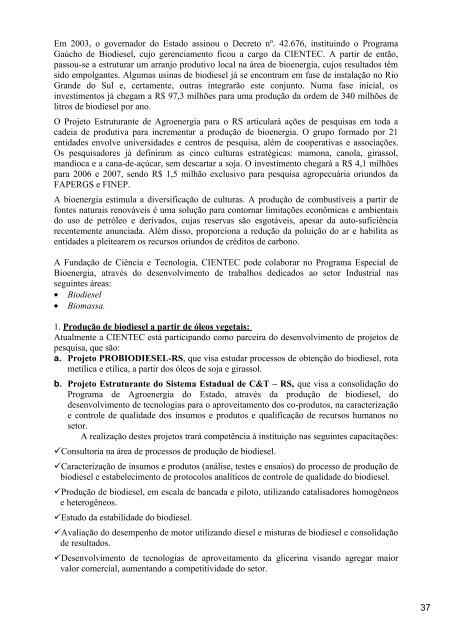 ComissÃ£o Especial da Bioenergia - RCE 1/2006 - RelatÃ³rio