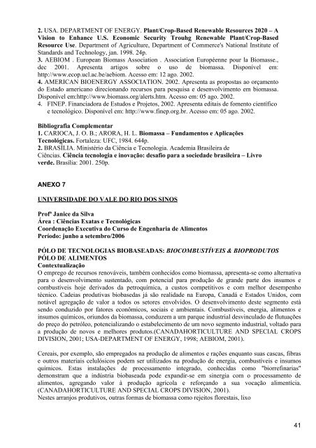 ComissÃ£o Especial da Bioenergia - RCE 1/2006 - RelatÃ³rio