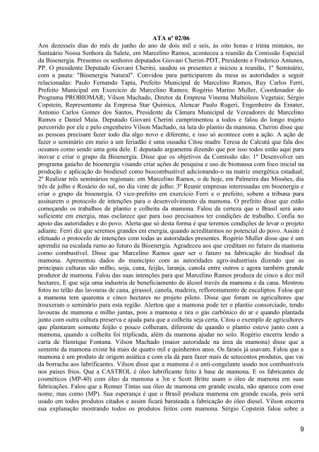 ComissÃ£o Especial da Bioenergia - RCE 1/2006 - RelatÃ³rio