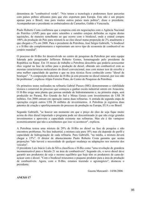 ComissÃ£o Especial da Bioenergia - RCE 1/2006 - RelatÃ³rio