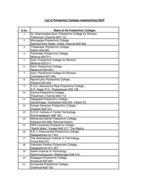 List of Polytechnic Colleges implementing CIICP - Tndte.com