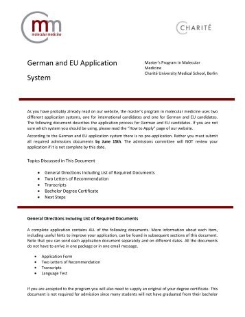 German and EU Application System - Molecular Medicine