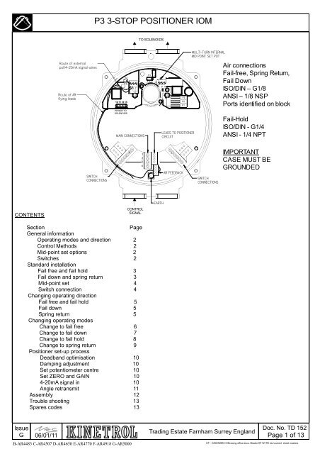 Installation & Maintenance Instructions - P3 3 Stop Positioner - Kinetrol