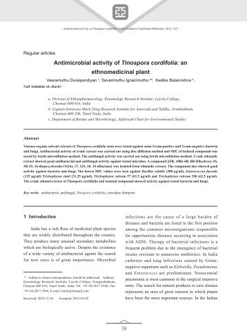 Antimicrobial activity of Tinospora cordifolia: an ethnomedicinal plant