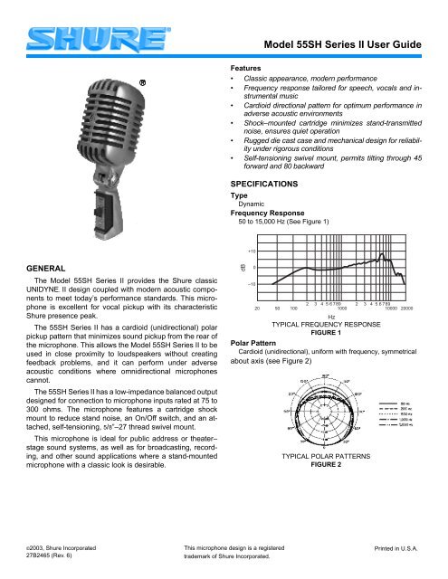 Manual for Shure 55SH Series II Mic