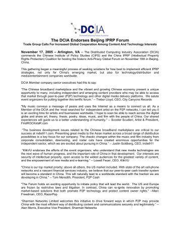 The DCIA Endorses Beijing IPRP Forum