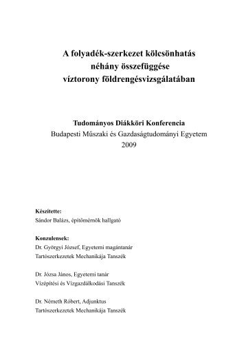 A folyadÃ©k-szerkezet kÃ¶lcsÃ¶nhatÃ¡s nÃ©hÃ¡ny Ã¶sszefÃ¼ggÃ©se vÃ­ztorony ...