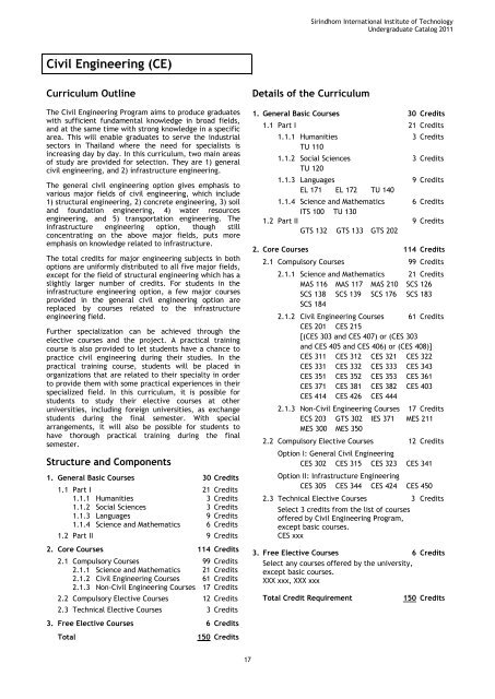 Undergraduate Catalog, Academic Year 2011 - Sirindhorn ...