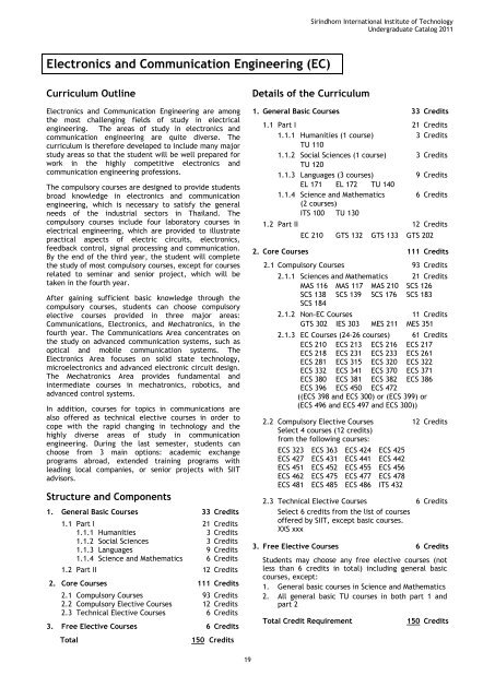 Undergraduate Catalog, Academic Year 2011 - Sirindhorn ...