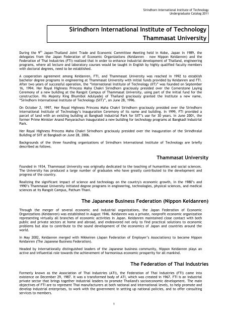 Undergraduate Catalog, Academic Year 2011 - Sirindhorn ...
