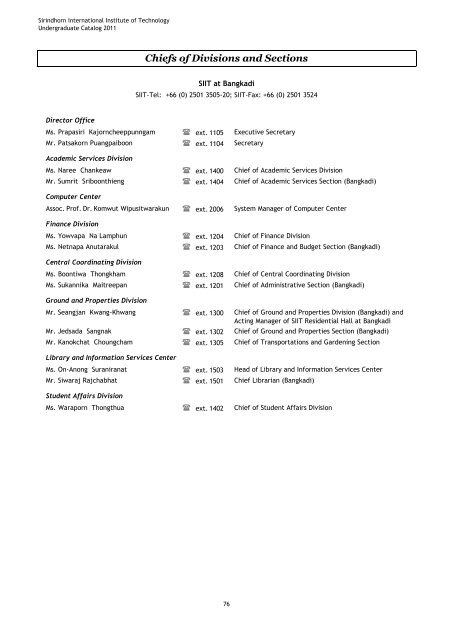 Undergraduate Catalog, Academic Year 2011 - Sirindhorn ...