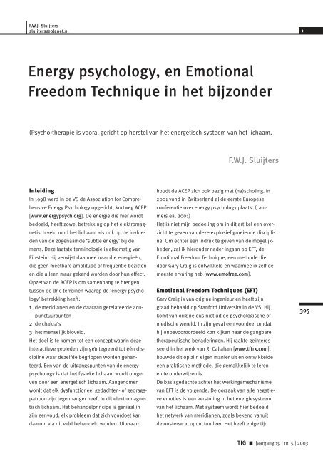 Energy psychology, en Emotional Freedom ... - Stichting TIG