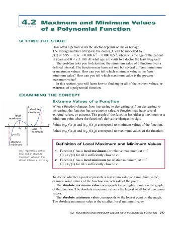 4.2 Maximum and Minimum Values of a Polynomial Function