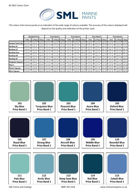 BS381C Colour Chart - SML Marine Paints