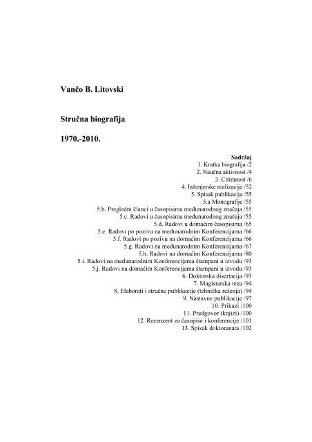 VanÄo B. Litovski StruÄna biografija 1970.-2010. - LEDA - University ...