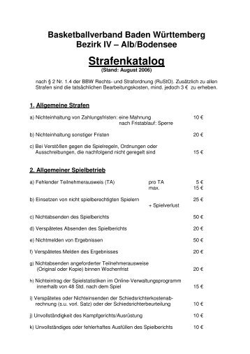 Strafenkatalog des Bezirks (PDF) - TV Derendingen Basketball