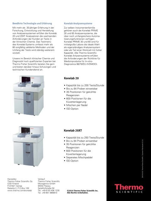 Thermo Scientific Konelab 20 und 20XT Analysenautomaten