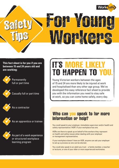 Safety Tips for Young Workers - WorkSafe Victoria