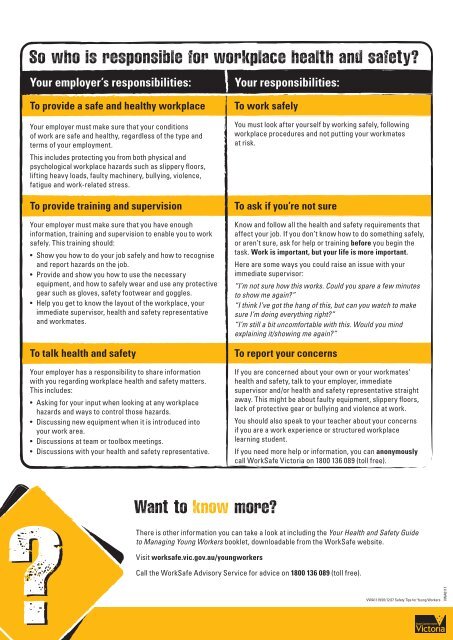 Safety Tips for Young Workers - WorkSafe Victoria