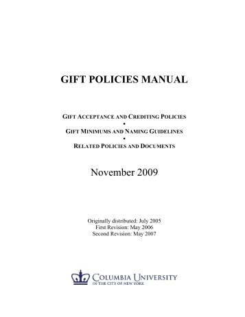 gift policies manual - Columbia University Administrative Policy Library