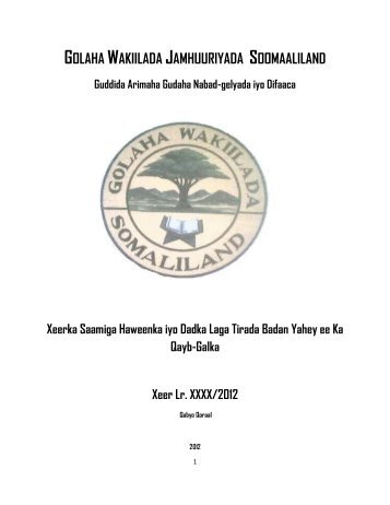 golaha wakiilada jamhuuriyada soomaaliland - Somaliland Law