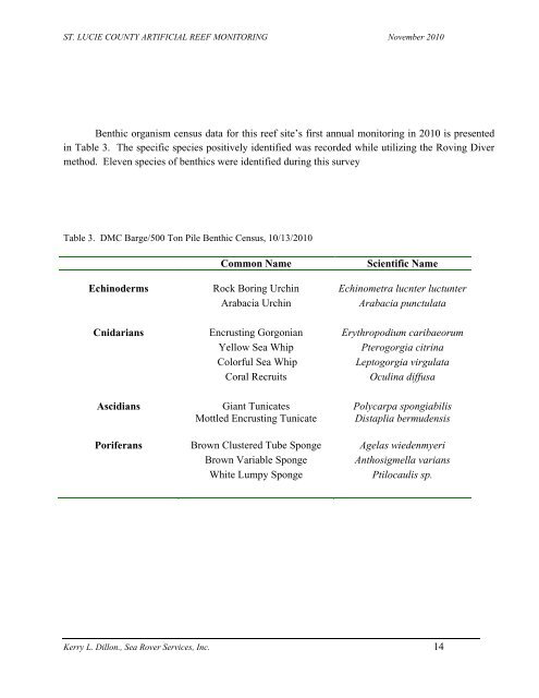 2010 Artificial Reef Monitoring Report - St. Lucie County