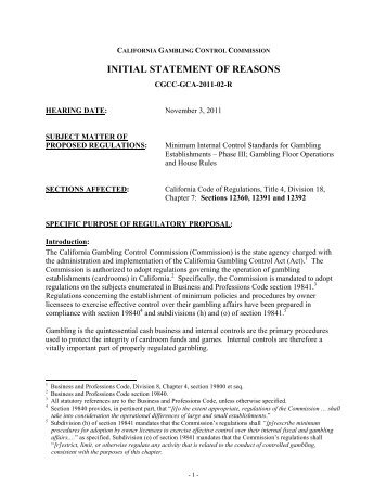 INITIAL STATEMENT OF REASONS - California Gambling Control ...