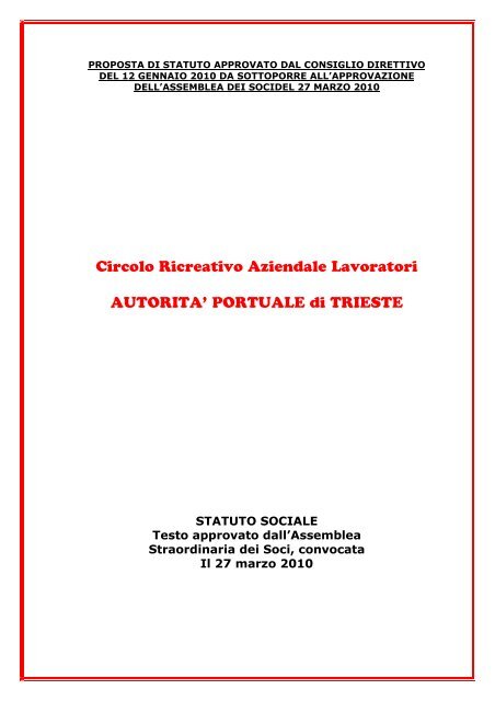 Circolo Ricreativo Aziendale Lavoratori AUTORITA' PORTUALE di ...