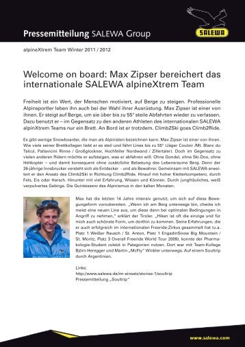 Max Zipser bereichert das internationale SALEWA alpineXtrem ...