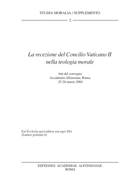 La recezione del Concilio Vaticano II nella teologia ... - Studia Moralia